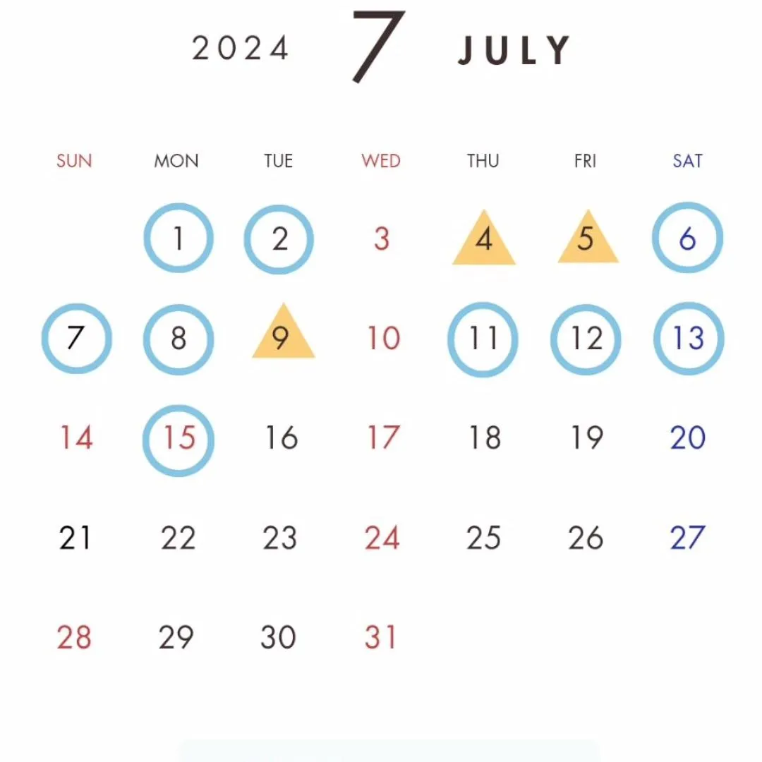 7月前半の予約状況のお知らせ